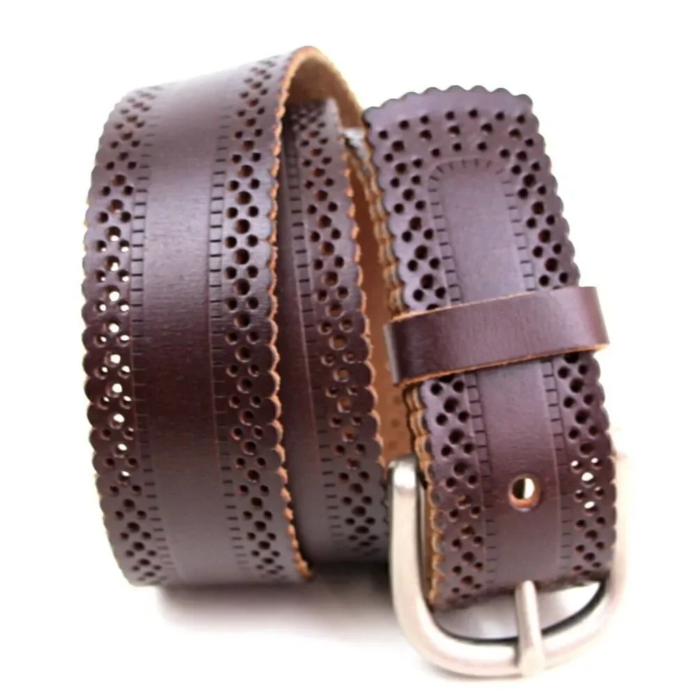 PERFORATION CUT OUT BROWN GENUINE LEATHER 1.5